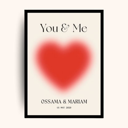 Giftaty Personalized Poster – You & Me Red Heart | Custom Names & Date - Giftaty