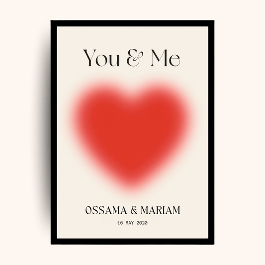 Giftaty Personalized Poster – You & Me Red Heart | Custom Names & Date - Giftaty