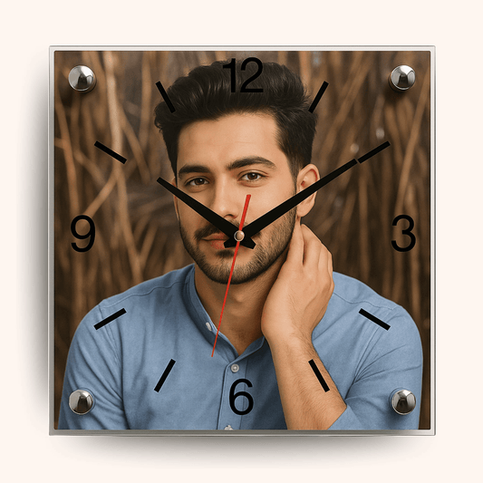 Personalized wall clock printed with your photo — a unique gifts for men idea and elegant personalized gift. Perfect for men gift boxes Egypt, this classy gift for him also works as a premium gift box item. Great birthday gifts for him, gifts for boyfriend in Egypt, or anniversary gifts for him Egypt. A standout in the category of customizable gift boxes and men gifts, this is a personalized gift box Egypt essential.
