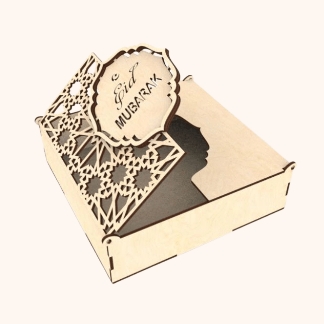 Giftaty Personalized Wooden Eid Mubarak Gift Box – Custom Engraved Islamic Gift - Giftaty