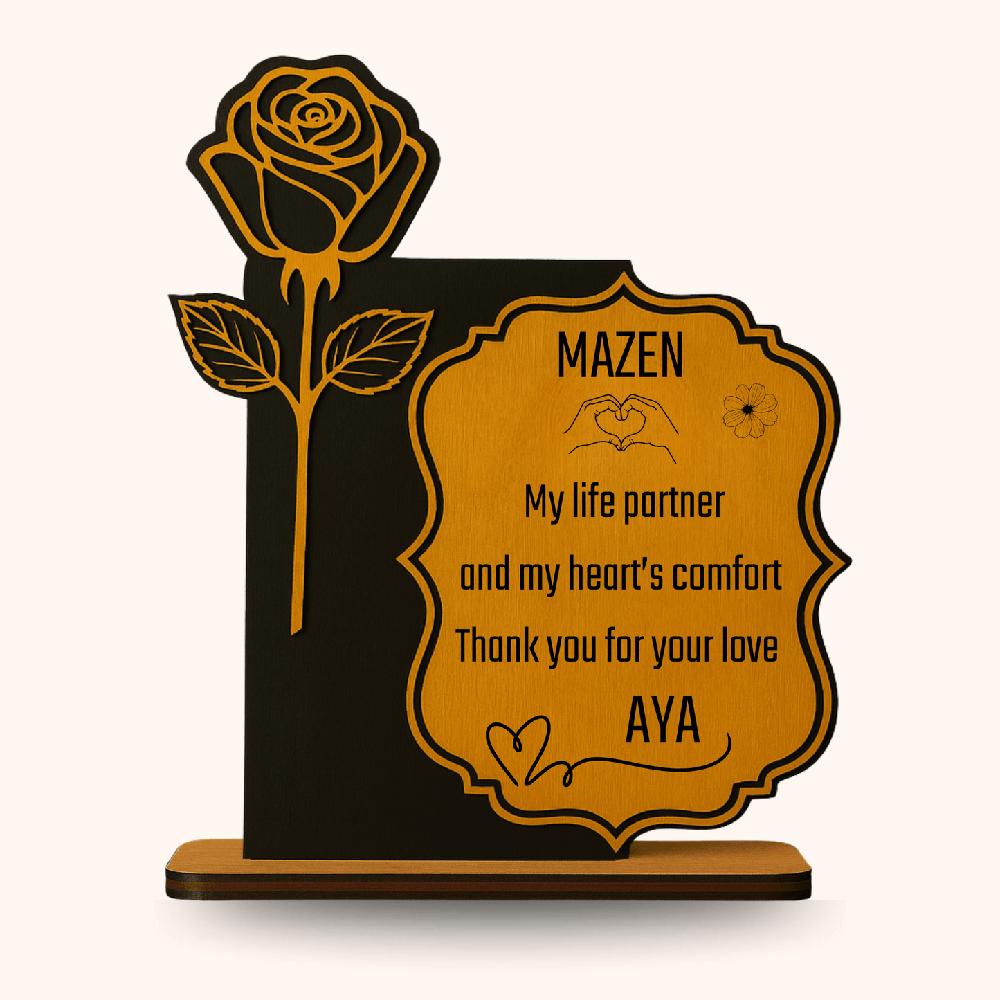 Giftaty Personalized Wooden Rose – Custom Names & Message - giftaty