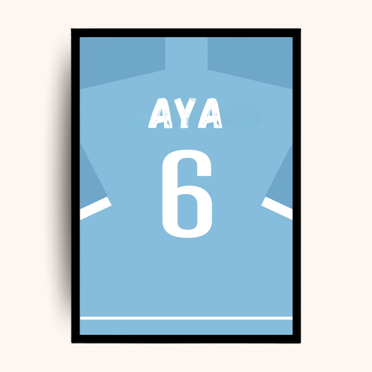 Personalized light blue jersey poster with custom name and number — a sporty personalized gift perfect for men gift boxes Egypt. This unique gifts for men wall décor is ideal as birthday gifts for him, gifts for boyfriend, luxury gift box Egypt addition, and classy gifts for men. A standout in customizable gift boxes and gift ideas for men collections, this personalized gift box for him is a memorable keepsake