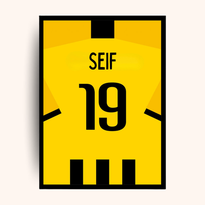 Personalized yellow jersey poster with custom name and number — a sporty personalized gift perfect for men gift boxes Egypt. This unique gifts for men print is ideal as birthday gifts for him, gifts for boyfriend, classy gifts for men, and a standout in luxury gift box Egypt collections. A great addition to customizable gift boxes and gift ideas for men, this personalized gift box for him is unforgettable