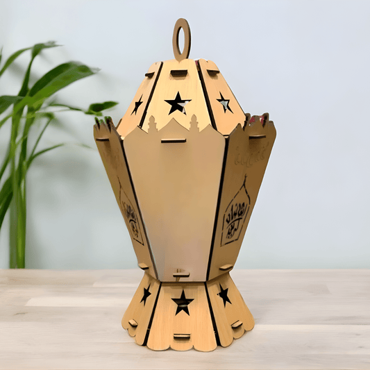 Giftaty Ramadan Kareem Wooden Fanous Lantern – Custom Engraved Islamic Decor - Giftaty