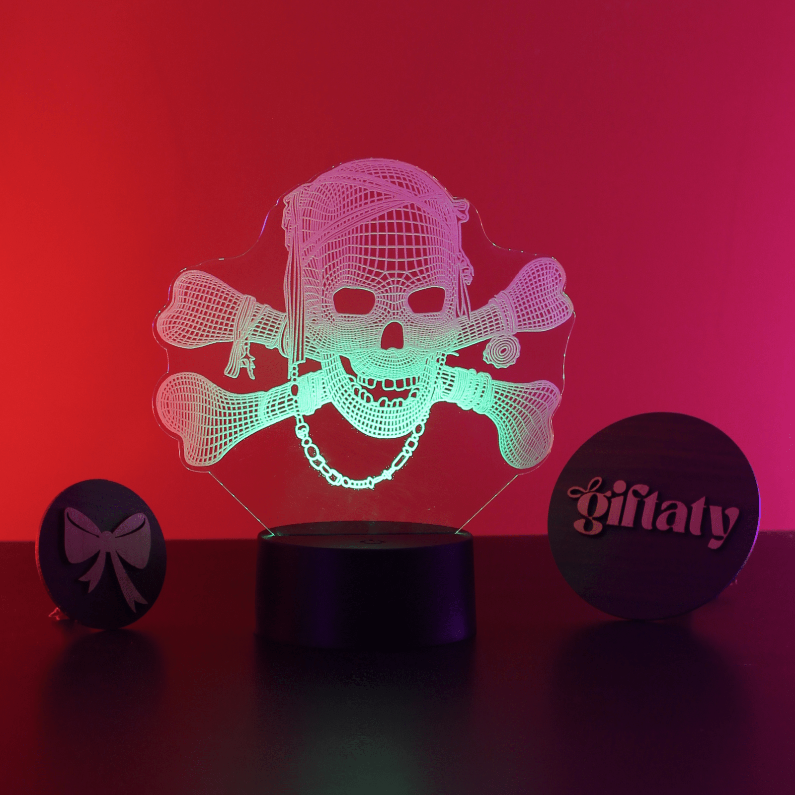 Giftaty Skull Crossbones 3D LED Night Light – Bold Acrylic Lamp - Giftaty
