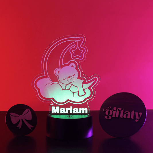 Giftaty Sleeping Bear Customized 3D Acrylic Night Light Gift with Your Name - Giftaty