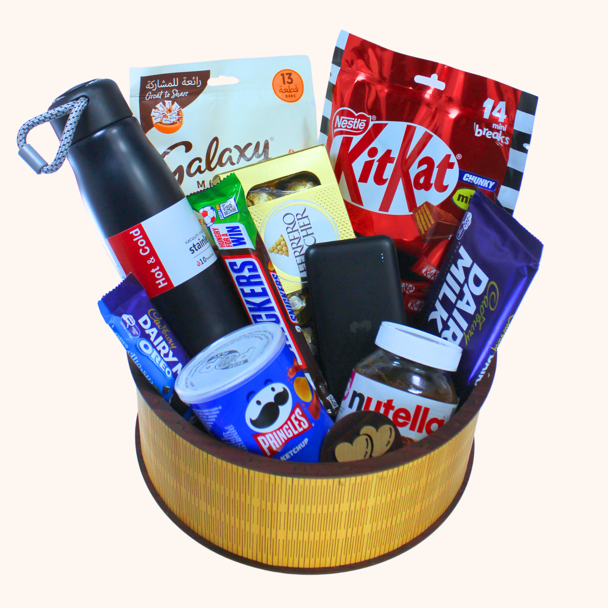 Giftaty Snack Attack Premium Gift Wooden Box with Water Bottle & Treats - Giftaty