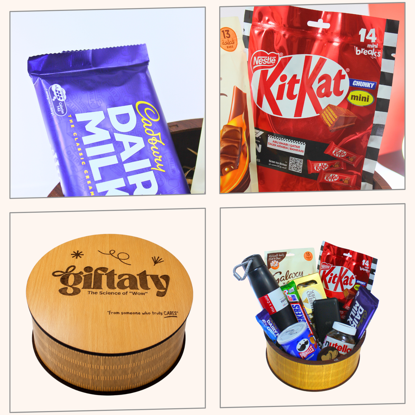 Giftaty Snack Attack Premium Gift Wooden Box with Water Bottle & Treats - Giftaty