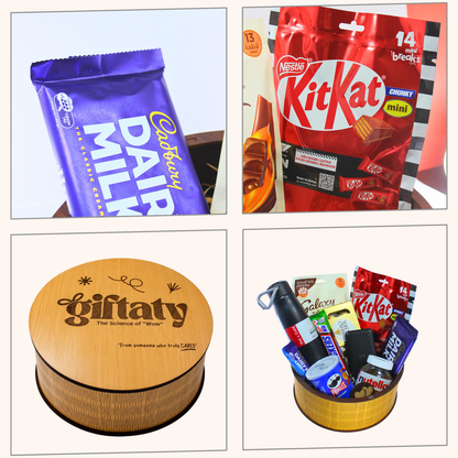 Giftaty Snack Attack Premium Gift Wooden Box with Water Bottle & Treats - Giftaty