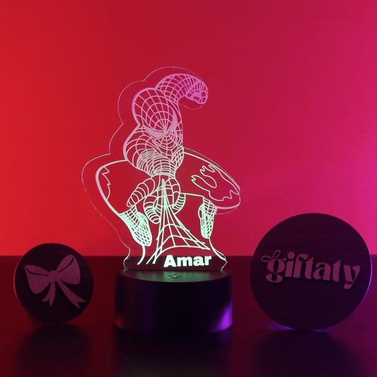 Giftaty Spiderman Customized 3D Acrylic Night Light Gift with Your Name - Giftaty