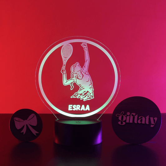 Giftaty Tennis Girl Customized 3D Acrylic Night Light Gift with Your Name - Giftaty