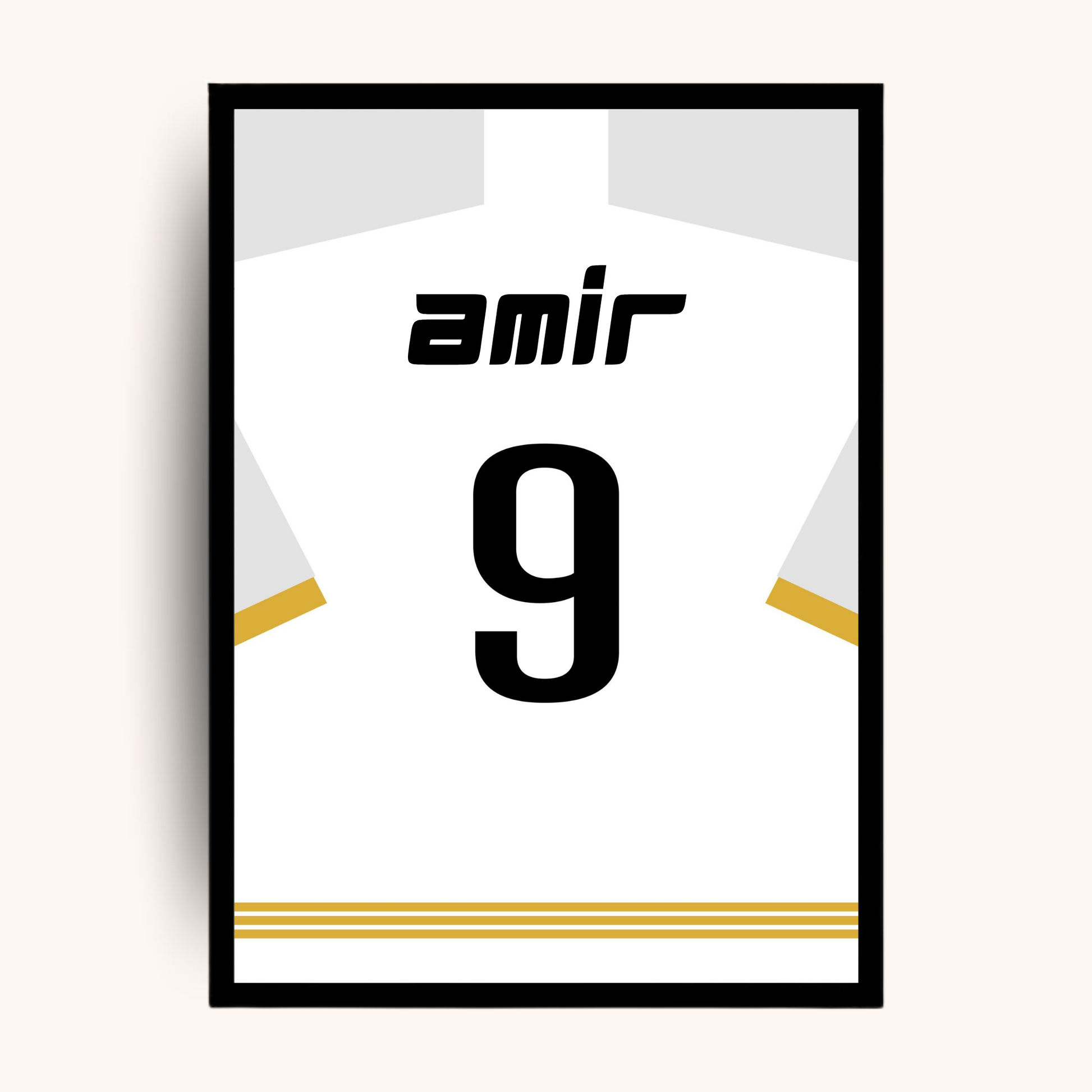 Personalized white football jersey poster with custom name and number — a sporty personalized gift that fits perfectly into men gift boxes Egypt. This unique gifts for men print is ideal as birthday gifts for him, gifts for boyfriend, classy gifts for men and a standout in luxury gift box Egypt collections. A memorable addition to customizable gift boxes and gift ideas for men, this personalized gift box for him is sure to impress.
