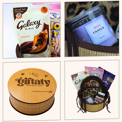 Giftaty Wild Indulgence Premium Gift Wooden Box with Leather Bag & Chocolates - Giftaty