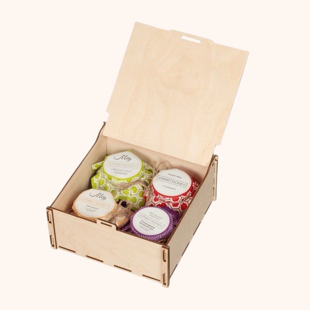 Giftaty Wooden Honey Jar Box for 4 Jars – Personalized Food Gift - Giftaty
