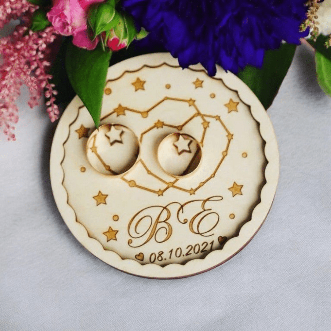 Giftaty Wooden Ring Dish Keepsake – Personalized Names & Dates - Giftaty