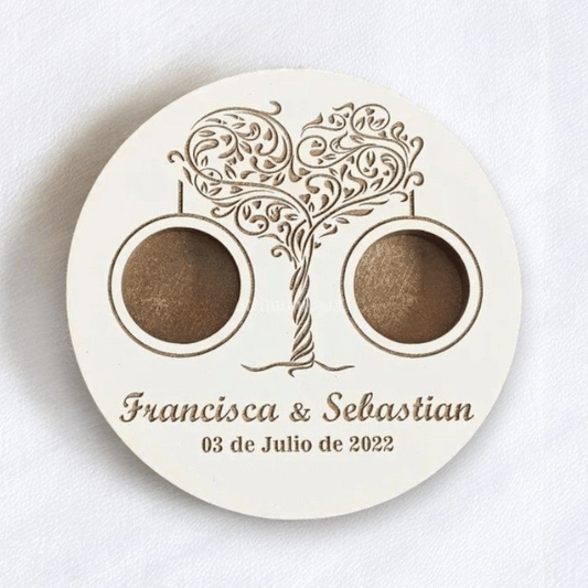 Giftaty Wooden Wedding Ring Holder Plate – Personalized Names - Giftaty