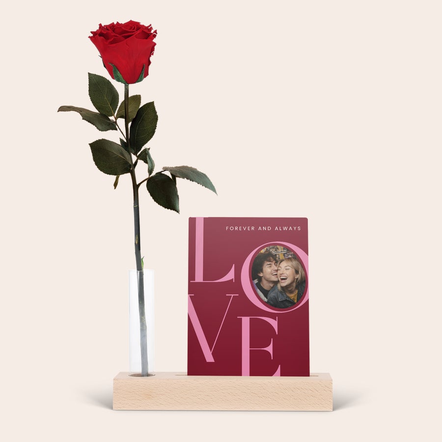 Wooden photo stand with UV printed couple photo, example design