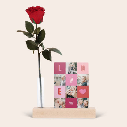 Personalized infinity rose with wooden photo stand gift by Giftaty