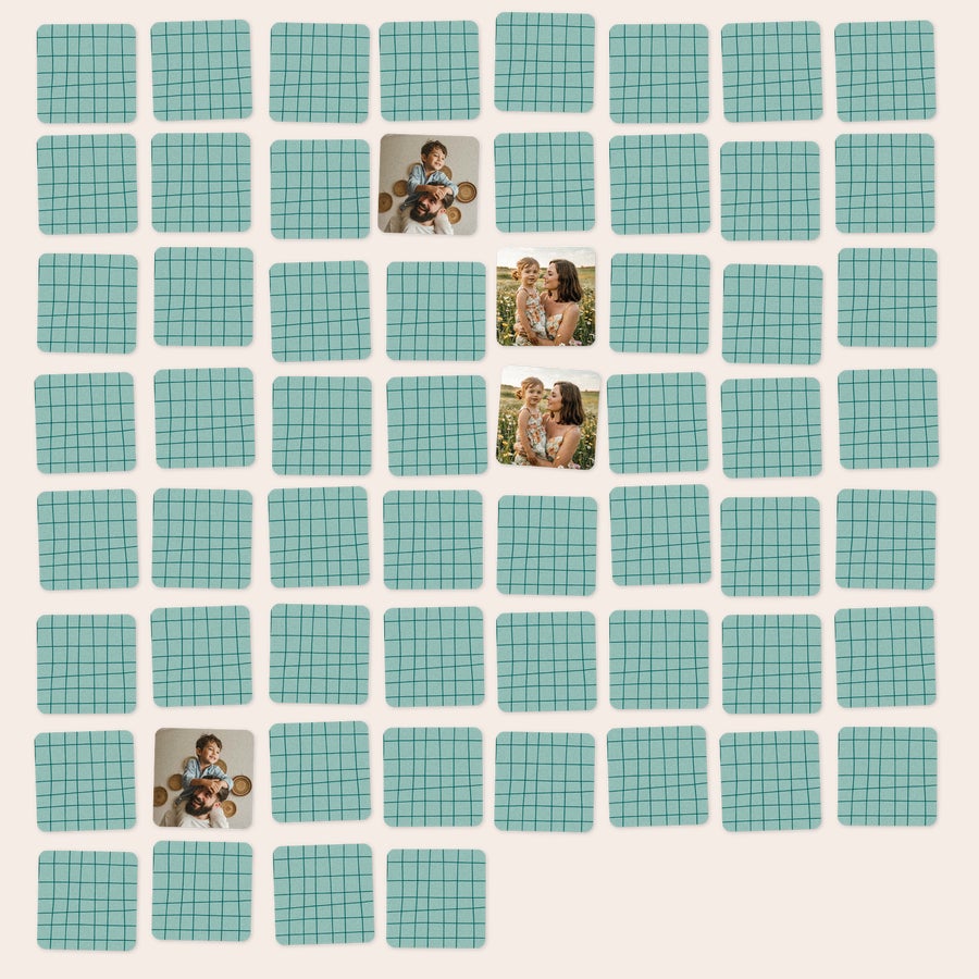Personalized memory game cards shown with an example Giftaty photo design