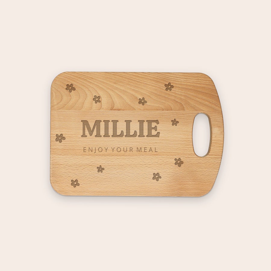 Solid beech wood bread board with customized text engraving by Giftaty