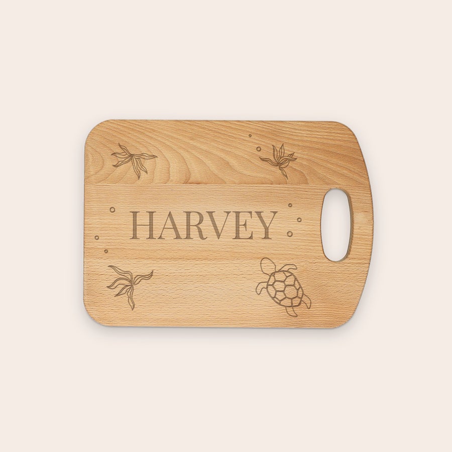 Solid beech wood bread board, another example design, with customized text engraving