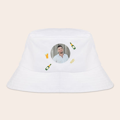 White customized bucket hat shown from another angle