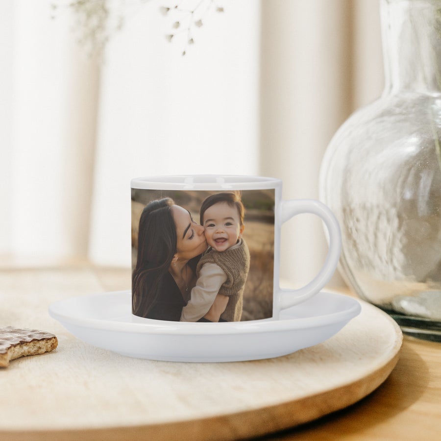 Personalized cappuccino cup and saucer gift by Giftaty, design example