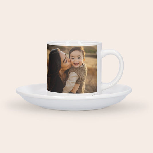 Personalized cappuccino cup and saucer gift by Giftaty, main product view