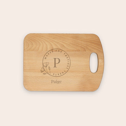 Oiled beech wood chopping board with customized engraved text by Giftaty