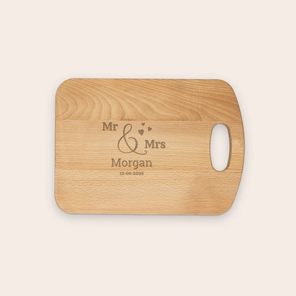 Oiled beech wood chopping board, with a different personalization example, with customized engraved text