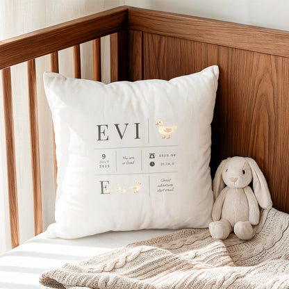 Personalized cushion example with a newborn baby photo design