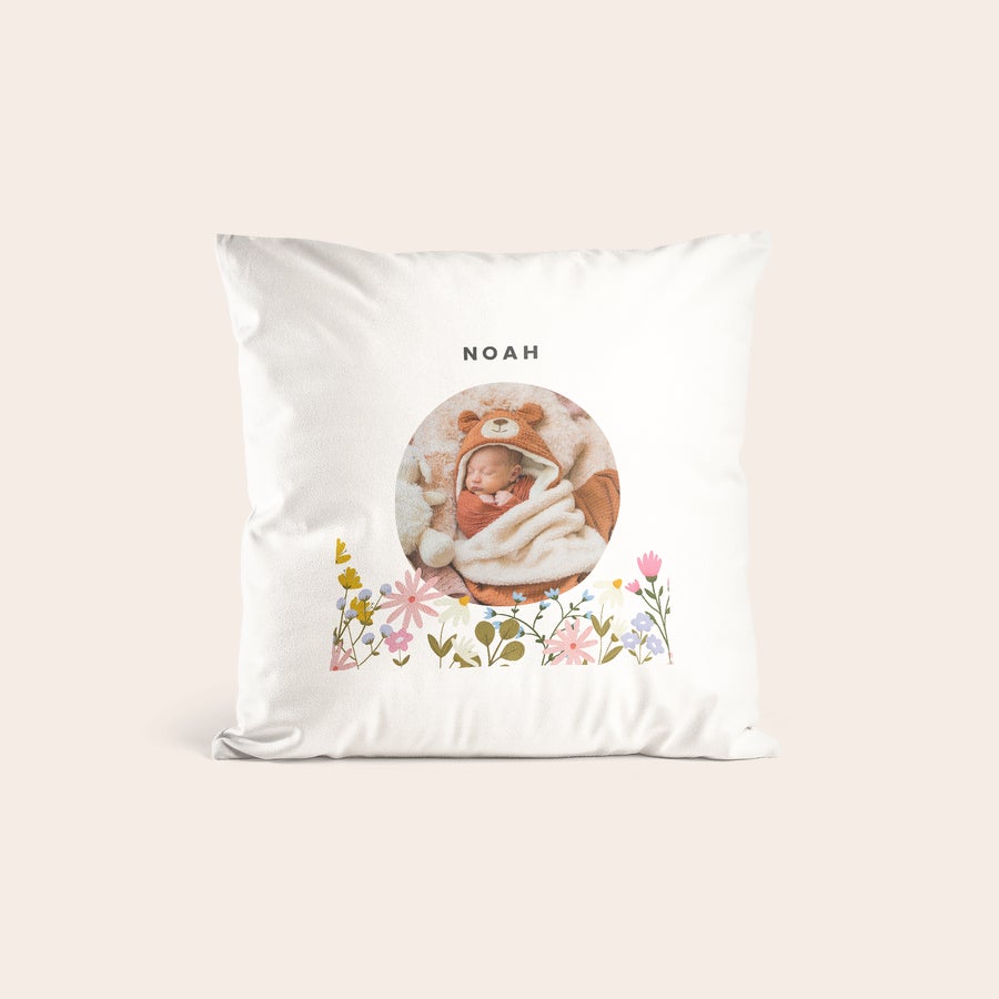 Baby photo cushion gift idea shown in an alternative example