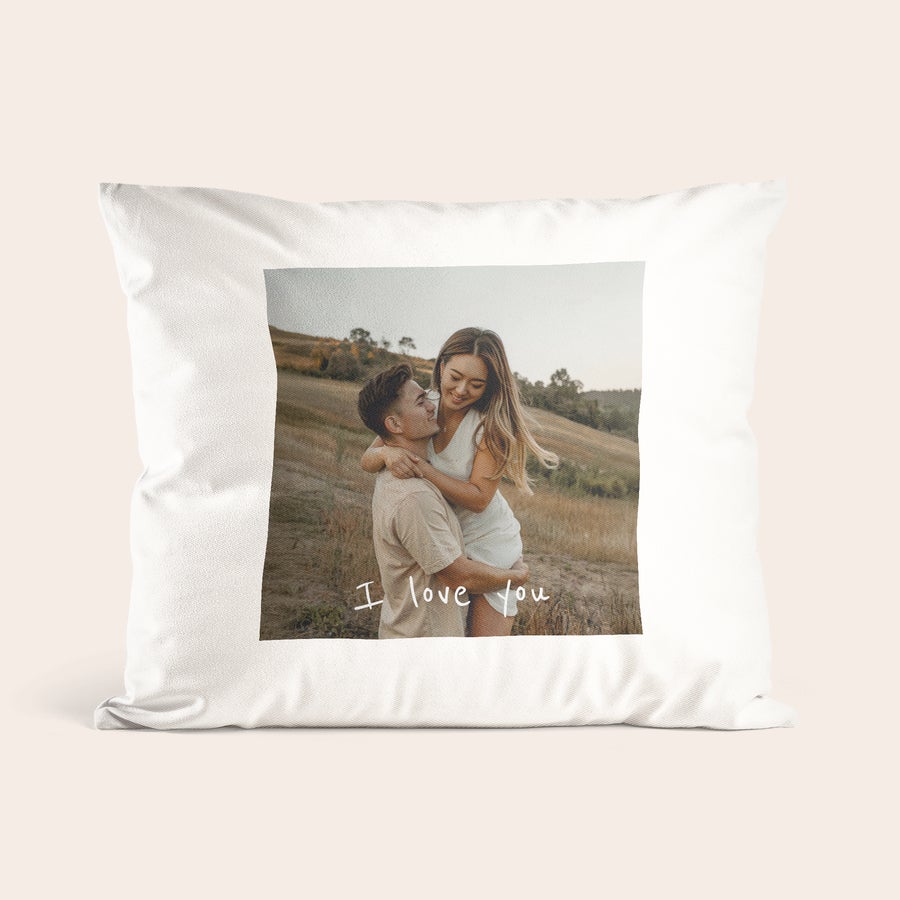 Personalized cushion example featuring a couple photo design