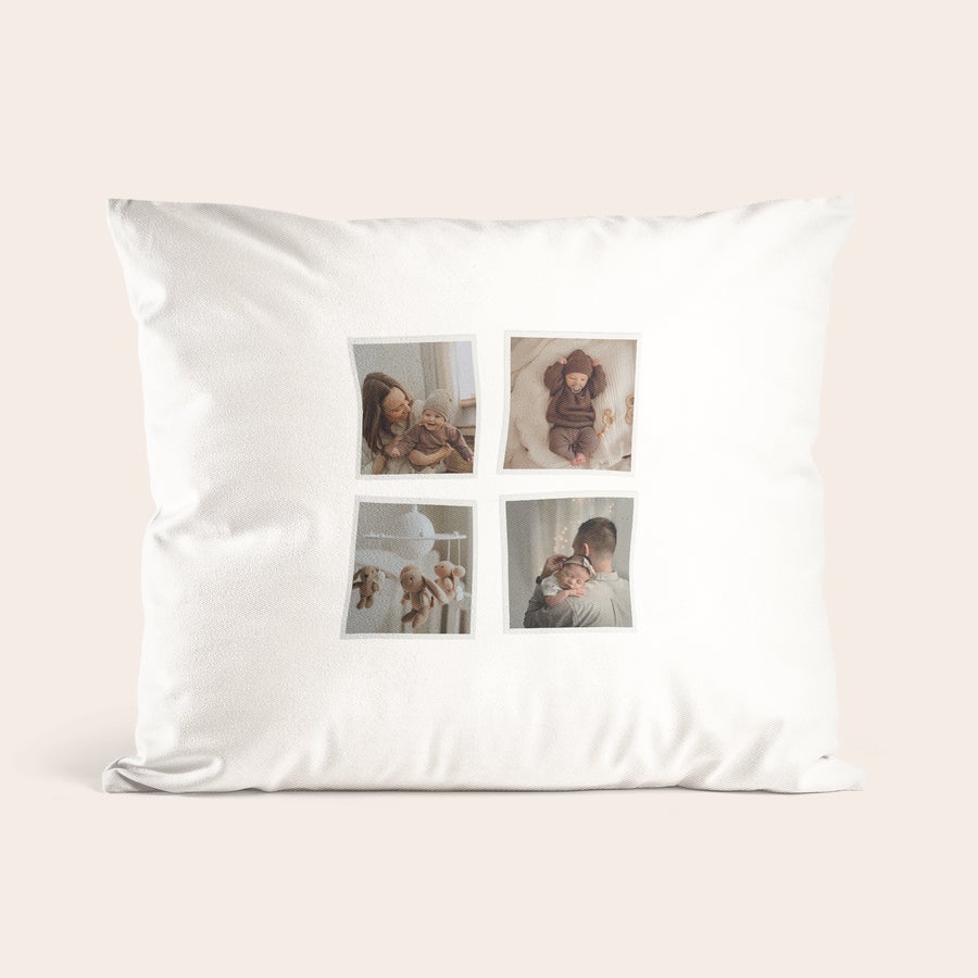 Photo cushion with personalized text shown as an example design