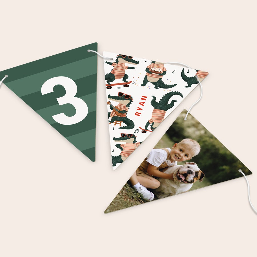 Wooden MDF photo pennant with custom print, close view