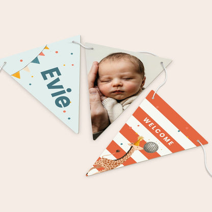 Photo garland bunting with text and pictures, detail view
