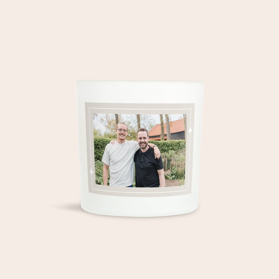 Personalized candle holder with name and photo, detail view