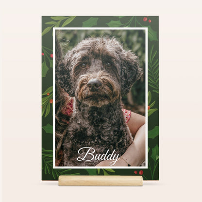 Plywood Christmas card on wooden stand, another example design, customized with a festive photo and text