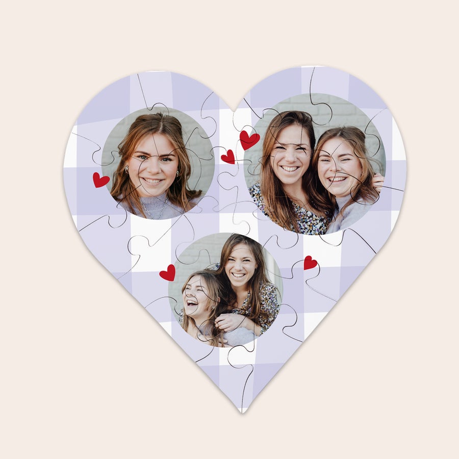 Personalized heart-shaped photo puzzle gift by Giftaty, design example