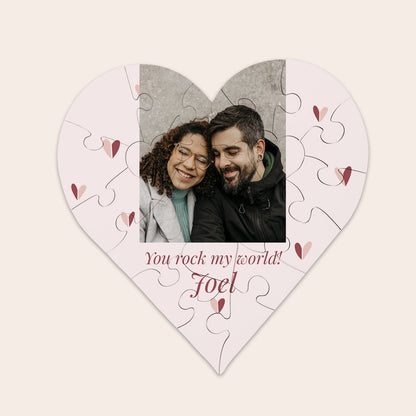 Personalized heart-shaped photo puzzle gift by Giftaty, close-up detail