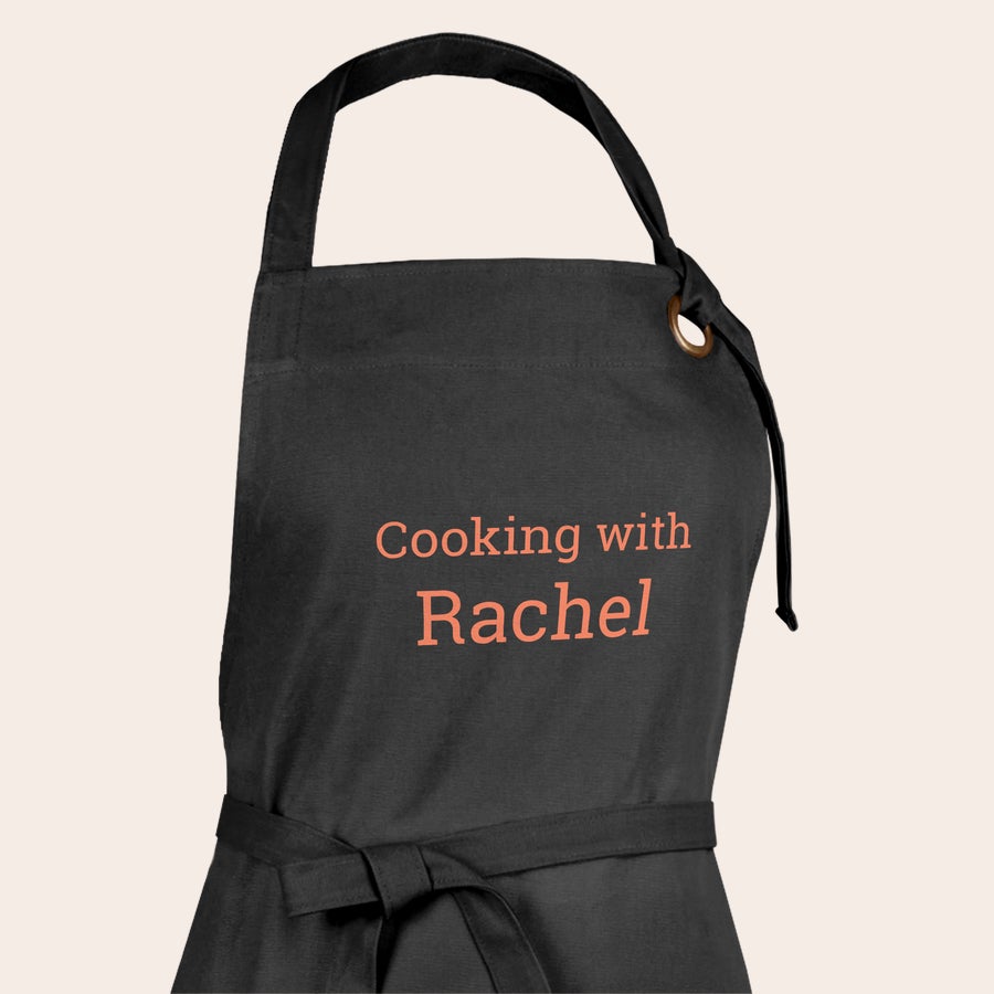 Close-up of the full colour HD print on a personalized apron