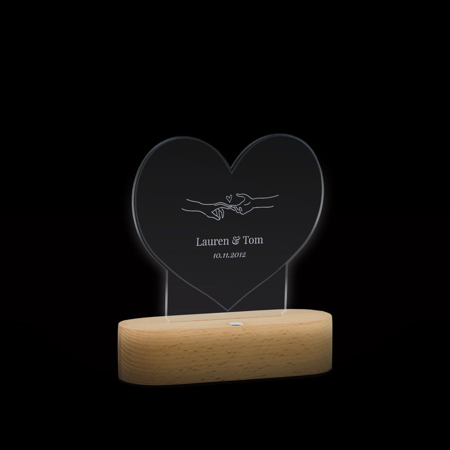 Heart shaped name light personalized with a message, detail view
