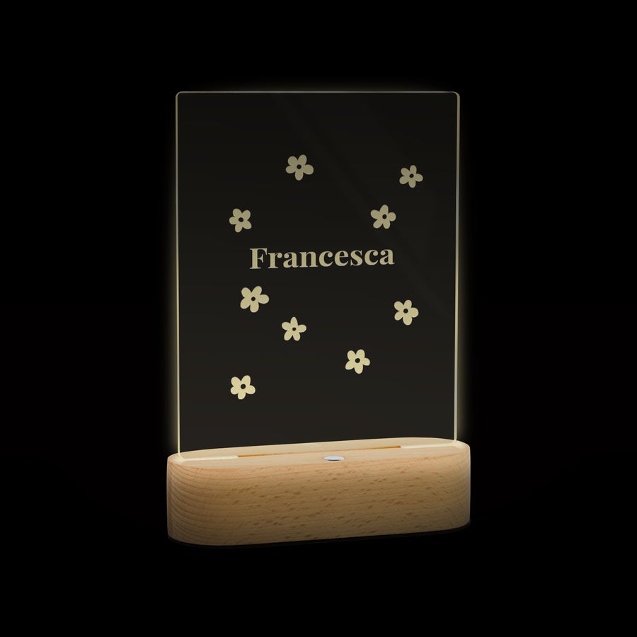Laser engraved acrylic light with custom name, example design