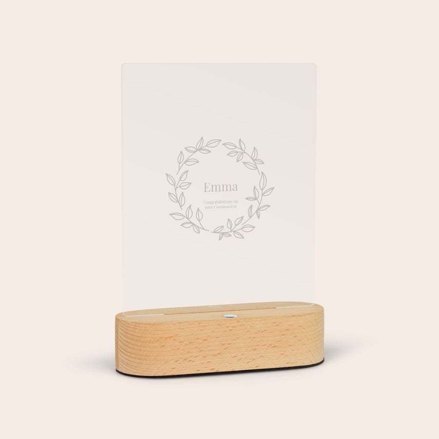 Personalized rectangle LED name light, detail view
