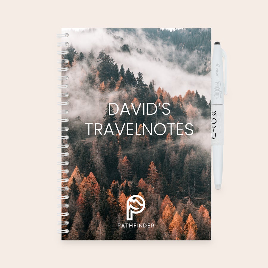A5 notebook, with a different personalization example, with a customized photo and text cover