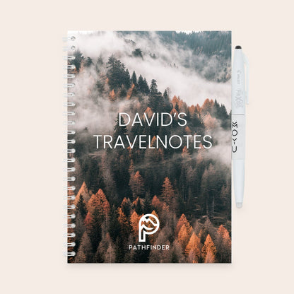 A5 notebook, with a different personalization example, with a customized photo and text cover
