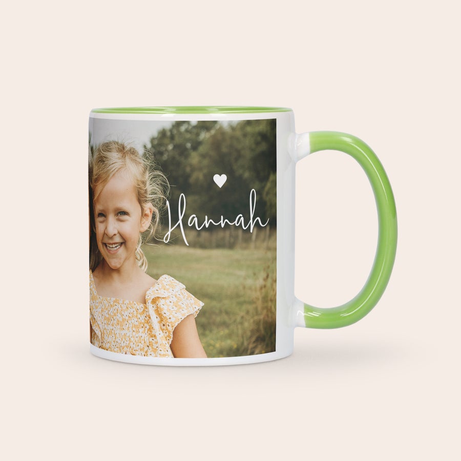 Customized ceramic mug gift with green interior and handle by Giftaty, main product view