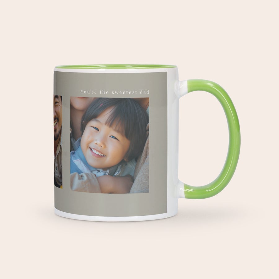 Customized ceramic mug gift with green interior and handle by Giftaty, design example