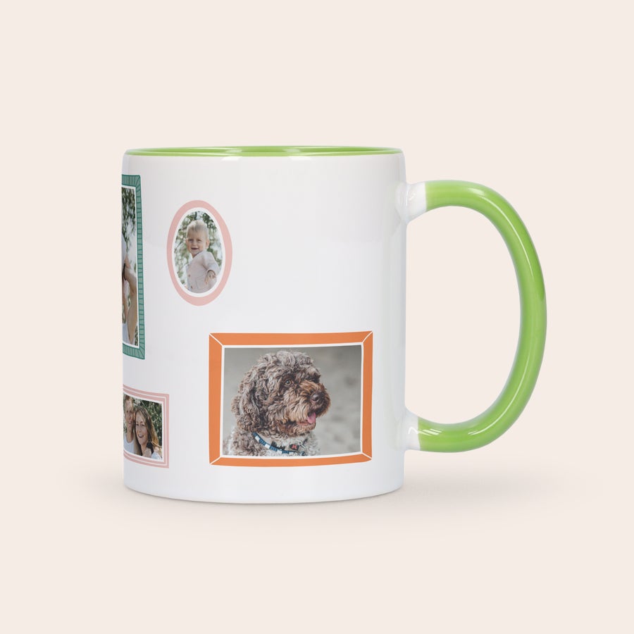 Customized ceramic mug gift with green interior and handle by Giftaty, close-up detail