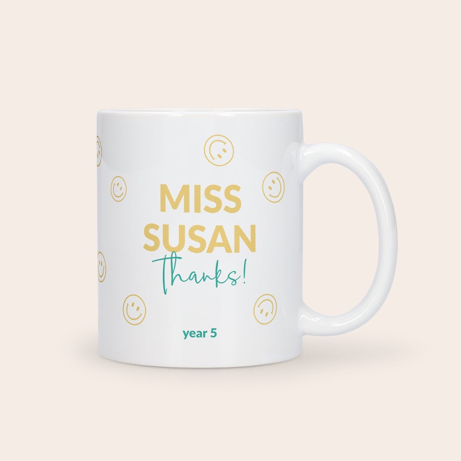 Personalized white ceramic photo mug gift by Giftaty, lifestyle view